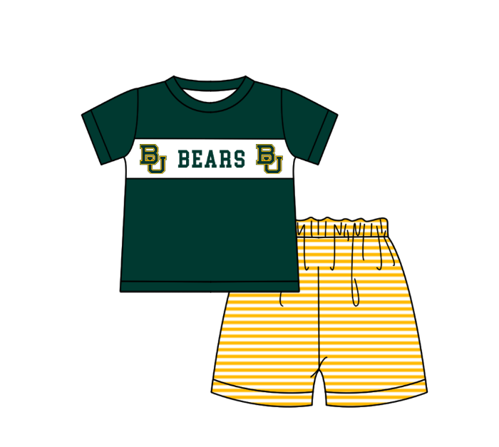 ( Moq 5 Each Style ) Baby Boys Girls Short Sleeves Team Sibling Green Romper Dress Set