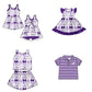 ( Moq 5 each style ) Baby Boy Girl Toddler Team Purple Bows Sibling Shirt Dress Set 6.23