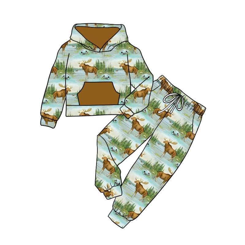 Baby Boy Long Sleeves Hoodie Pocket Shirt Reindeer Pants Set