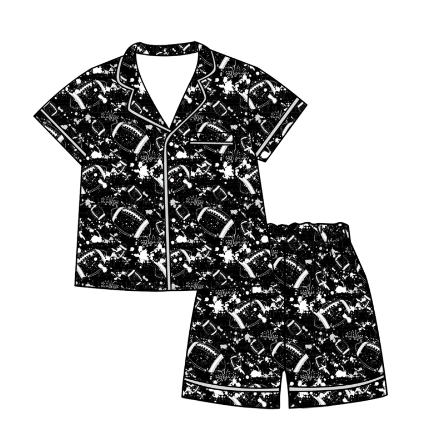 ( Moq 5 Each Style ) Baby Boys Girls Toddler Football Sibling Shorts Romper Dresses Set Black Clothing