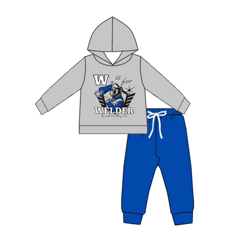 Baby Boy Toddler Grey Hoodie Shirt Blue Pants Set