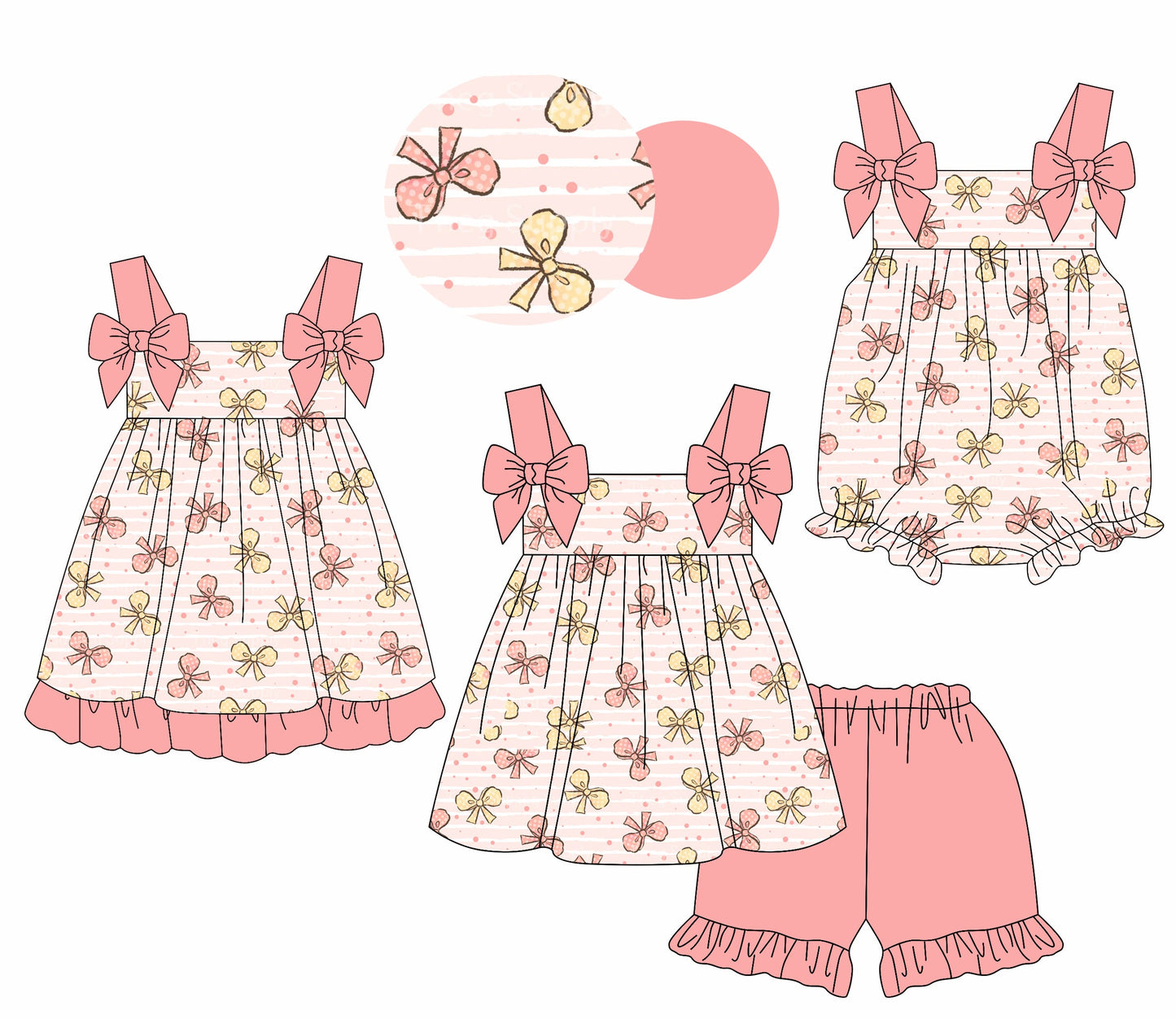 Baby Girl Bows Straps Sibling Romper Dress Set ( Moq 5 Each Style ) 1.20