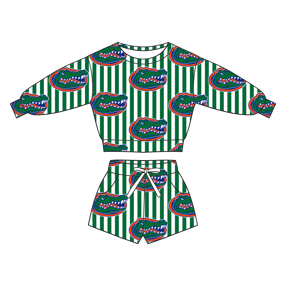 ( Moq 5 ) Baby Girls Kids Long Sleeves Shirt Pockets Shorts Team Set Clothes