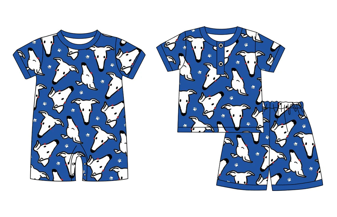 ( Moq 5 Each Style ) Sibling Baby Boys Kids Short Sleeves Dogs Blue Romper Set