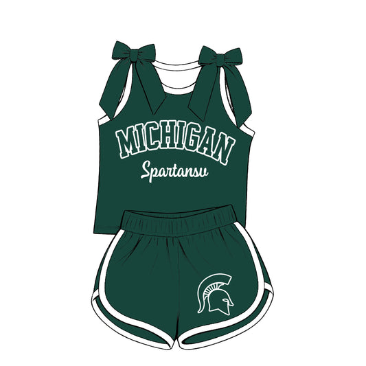 ( Moq 5 ) Baby Girls Kids Sleeveless Bows Shirt Shorts Team Set Cheer Clothes