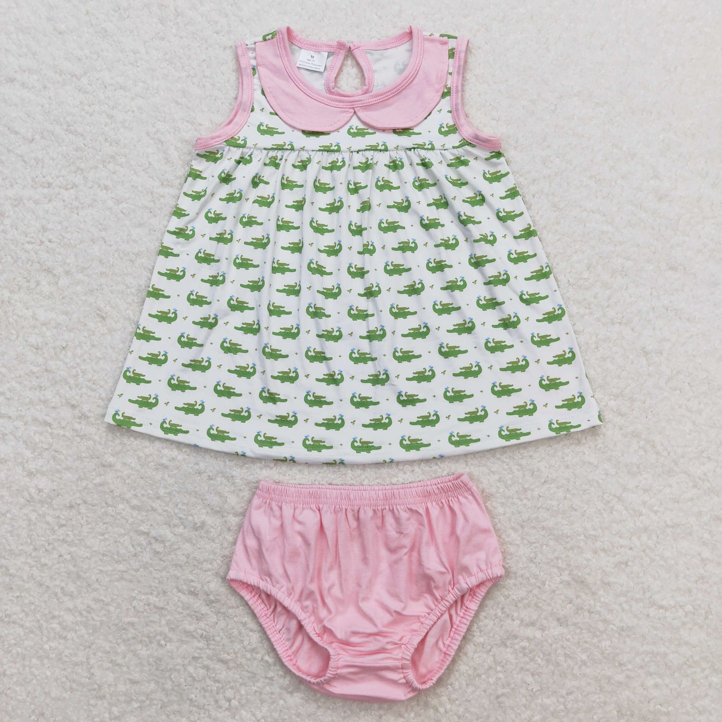 Baby Girl Sleeveless Crocodile Tops Bummie Pink Shorts Summer Set
