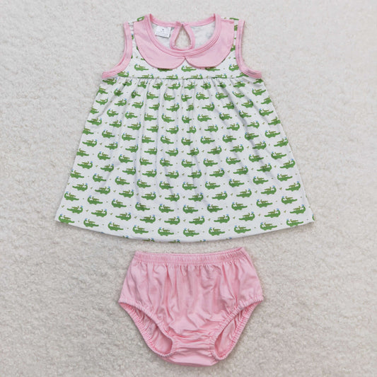 Baby Girl Sleeveless Crocodile Tops Bummie Pink Shorts Summer Set