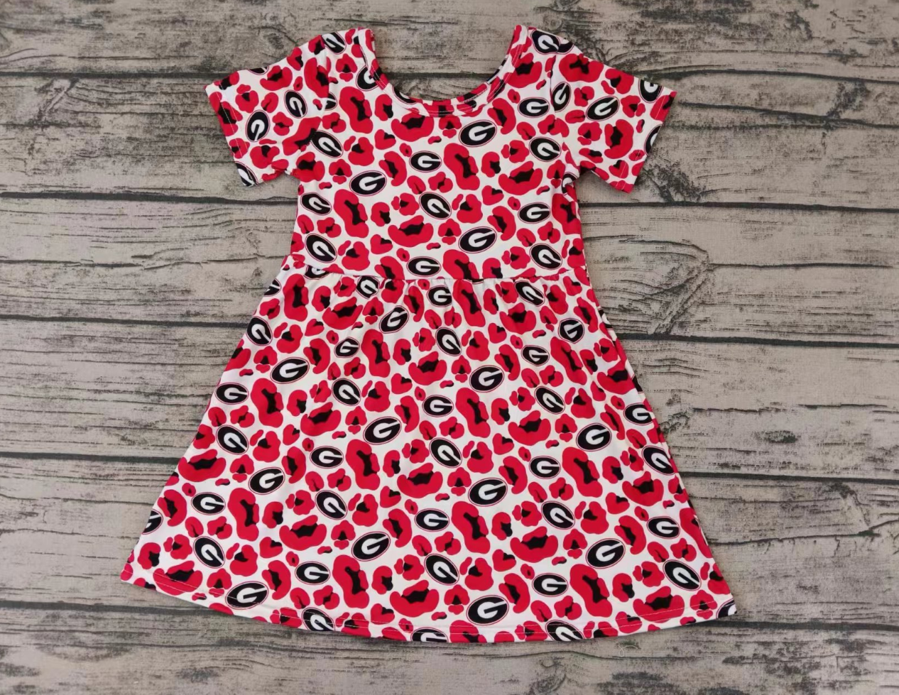 Baby Girl Short Sleeves Red Leopard Team Dress Moq 5