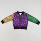 BT0451 Baby Kids Long Sleeves Mardi Gras Zipper Sequins Coat Jacket