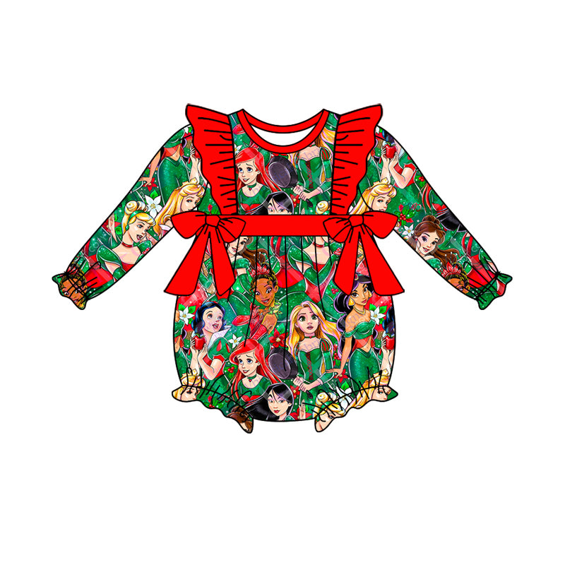 Baby Girl Long Sleeves Christmas Princess Bows Bubble Romper