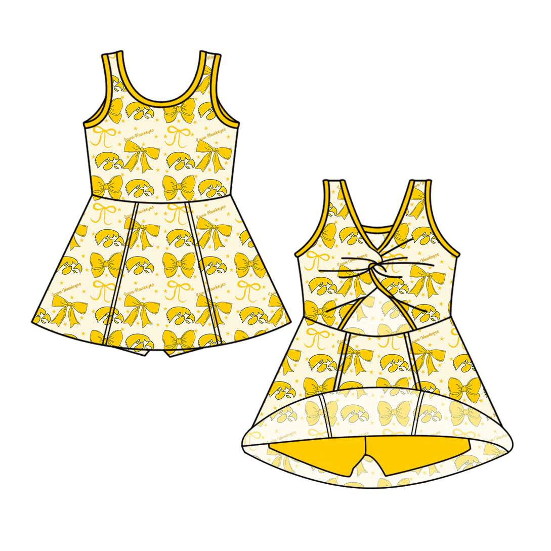 ( Moq 5 each style ) Baby Girl Toddler Team Yellow Bows Sibling Dress Set 6.26