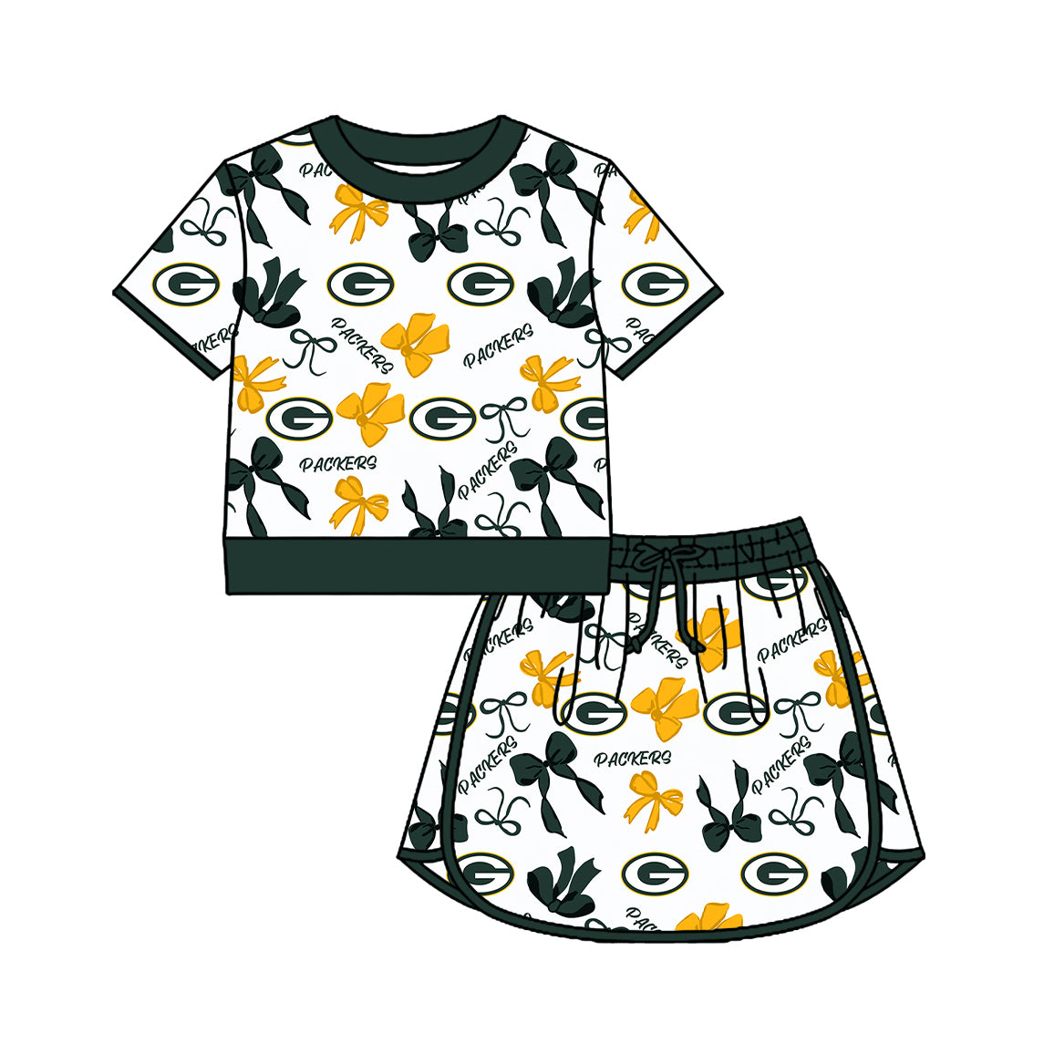 ( Moq 5 ) Baby Girls Kids Short Sleeves Bows Shirt Skirt Shorts Team Set Clothes