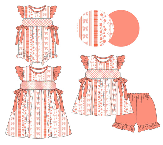 Baby Girl Short Sleeves Bows Flower Sibling Romper Dress Set ( Moq 5 Each Style ) 3.7