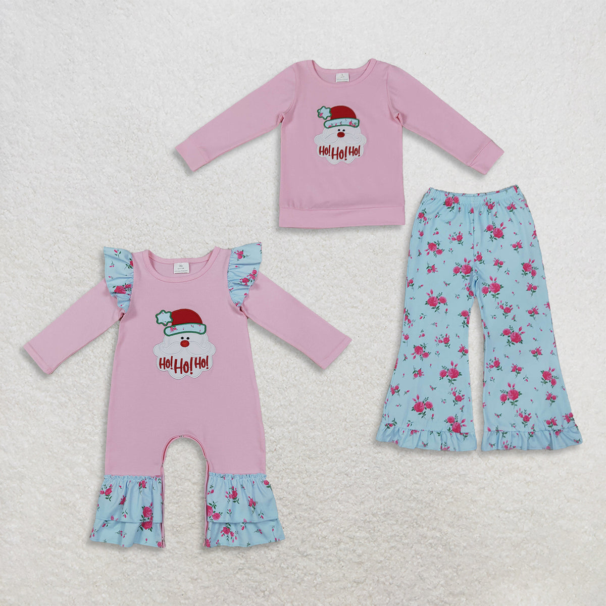 Sibling Baby Girls Kids Long Sleeves Embroidery Santa Christmas Flower Romper Set Clothes RTS