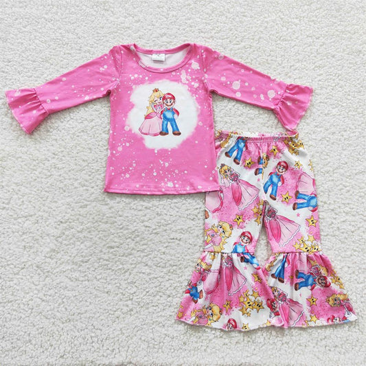 GLP0583 Baby Girl Pink Long Sleeves Cartoon Bell Pants Outfit