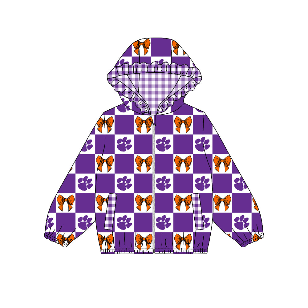 ( Moq 5 ) Custom Baby Girl Kids Pockets Zipper Hoodie Bows Team Jacket Coat Tops