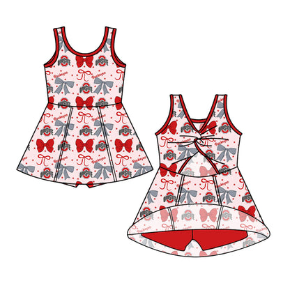 ( Moq 5 each style ) Baby Girl Toddler Team Red Grey Bows Sibling Dress Set 6.27