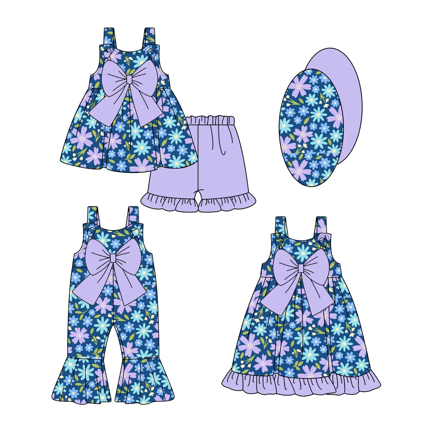 Baby Girl Flower Purple Bows Sibling Dress Romper Set ( Moq 5 Each Style ) 1.3