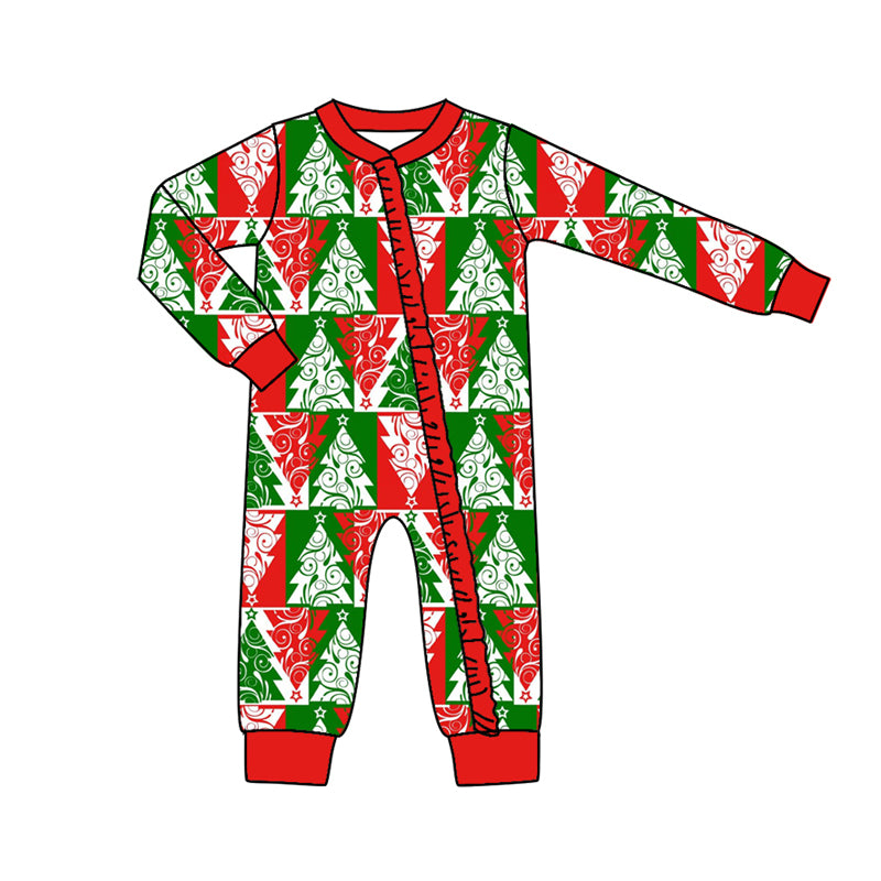 Baby Girl Christmas Red Green Tree Zipper Romper