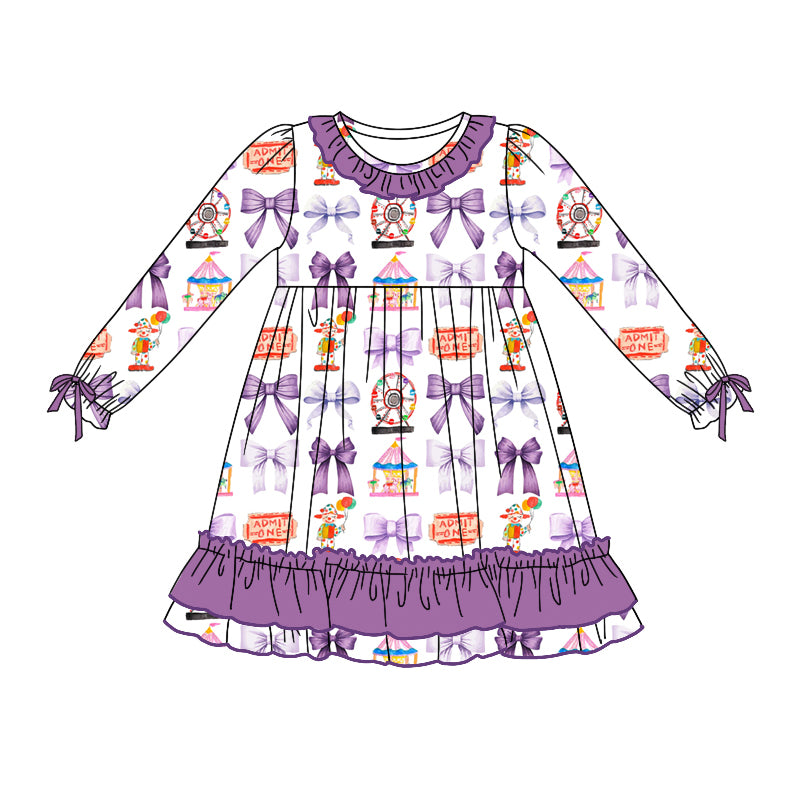 Baby Girl Long Sleeves Purple Bows Dress