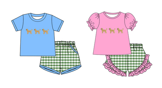 ( Moq 5 Each Style ) Sibling Baby Boys Girls Kids Short Sleeves Dogs Shirts Plaid Shorts Sets
