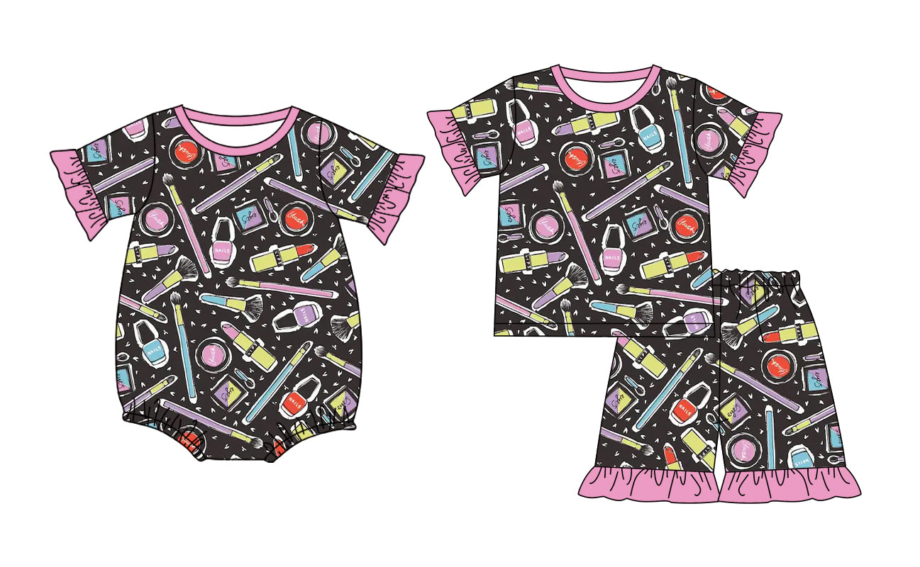 ( Moq 5 Each Style ) Sibling Baby Girls Kids Ruffle Short Sleeves Summer Shirt Shorts Set Romper