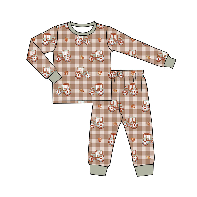 Baby Boy Long Sleeves Trucks Plaid Fall Shirt Pants Pajamas Set