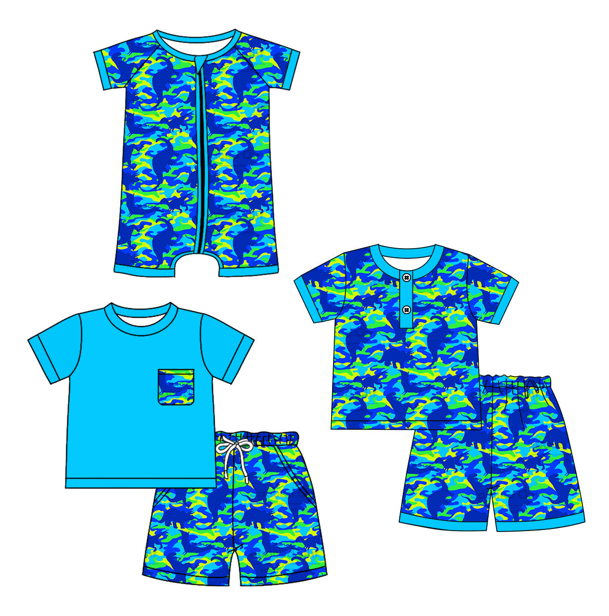 Baby Boy Short Sleeves Dinosaurs Camo Sibling Romper Set ( Moq 5 Each Style ) 12.21
