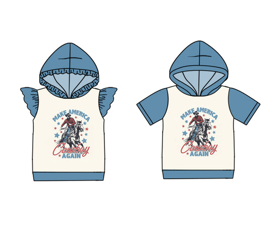 ( Moq 5 Each Style ) Baby Boy Girl Short Sleeves Western Cowboy Sibling Hoodie Shirt 4.23