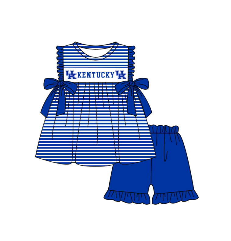 ( Moq 5 ) Baby Girls Toddler Sleeveless Bows Stripes Tunic Blue Shorts Team Set 1.29