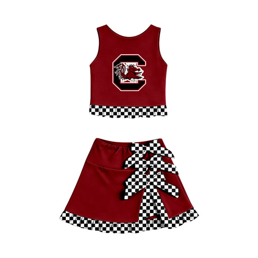 ( Moq 5 ) Baby Girls Kids Sleeveless Vest Bows Skirt Shorts Team Set Cheer Clothes