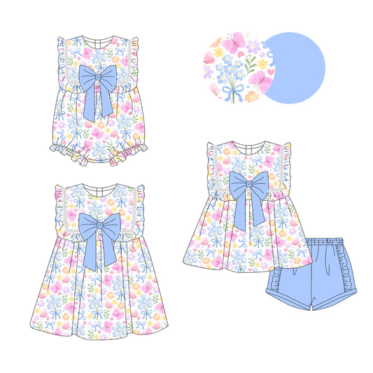 ( Moq 5 Each Style ) Baby Girl  Butterfly Flower Bows Sibling Pockets Romper Dress Set 3.29