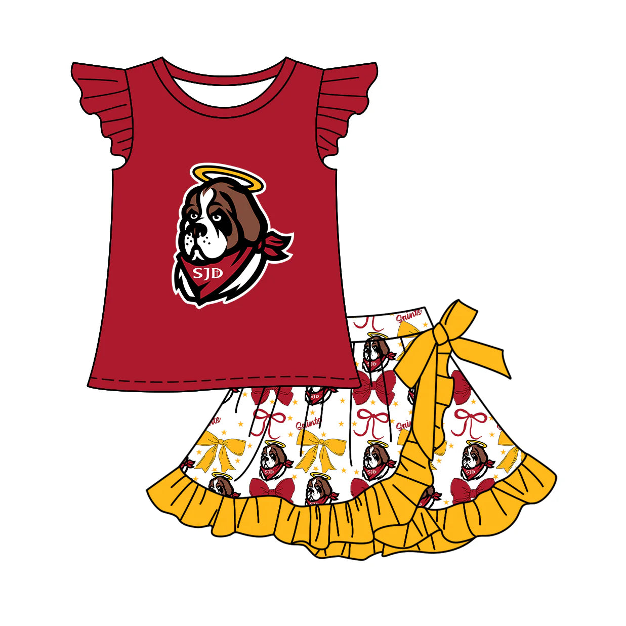 ( Moq 5 each style ) Baby Girl Summer Dog Team Cheer Sibling Bows Dress Set 7.18