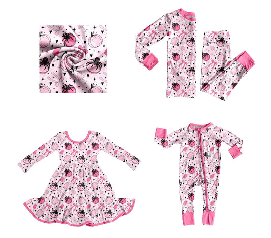 ( Moq 5 Each Style ) Baby Girl Toddler Pumpkins Bows Sibling Romper Dress Set