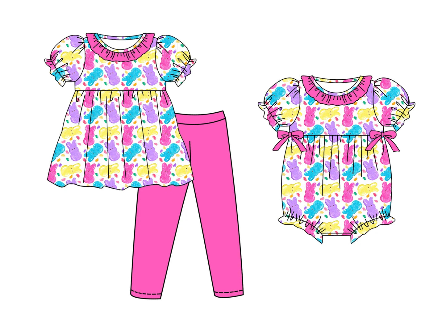 ( Moq 5 Each Style ) Baby Girls Kids Short Sleeves Rabbits Sibling Easter Romper Set