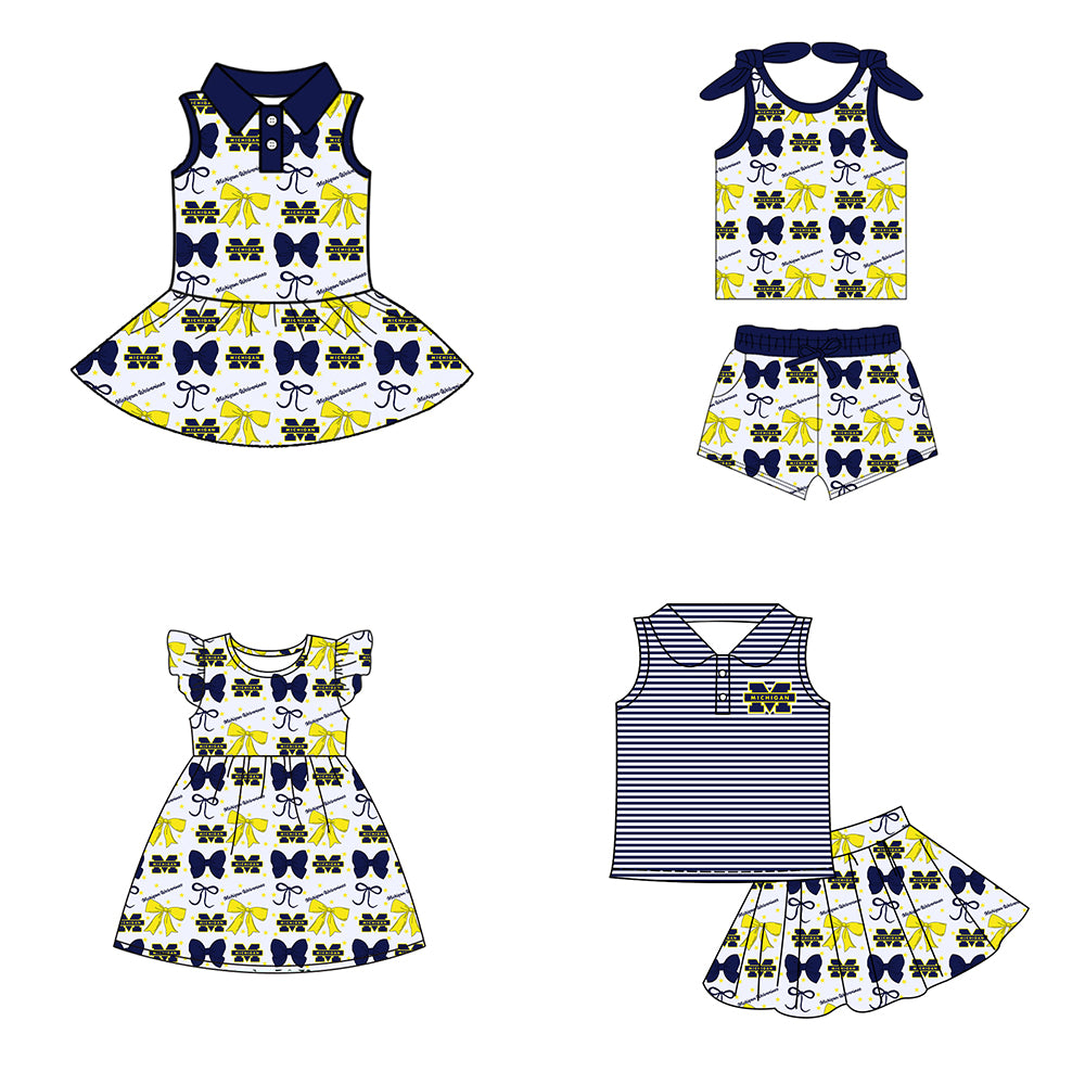 ( Moq 5 each style ) Baby Girl Toddler M Team Bows Sibling Dress Set