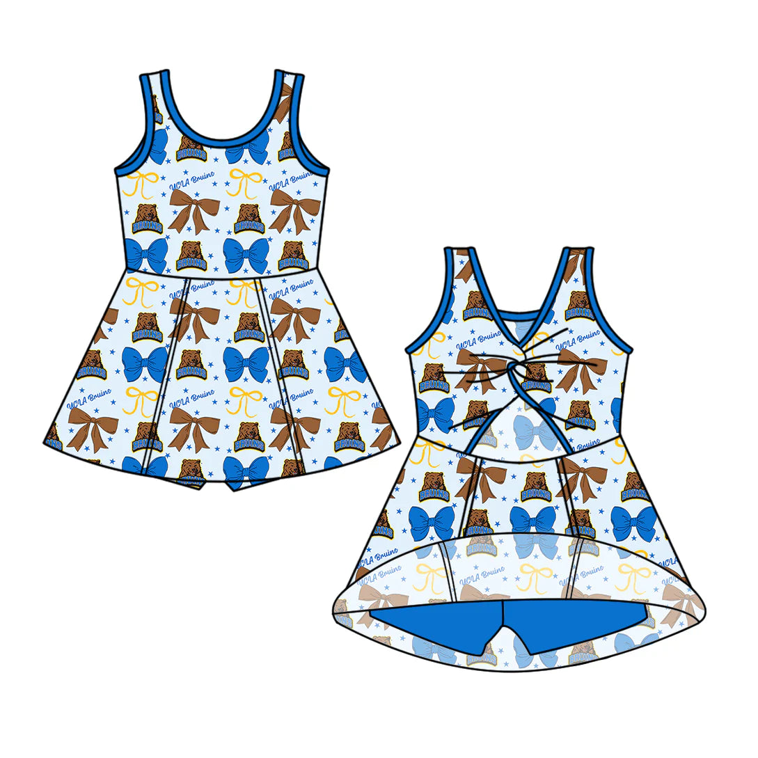( Moq 5 each style ) Baby Girl Toddler Team Bears Bows Sibling Dress Set 6.25