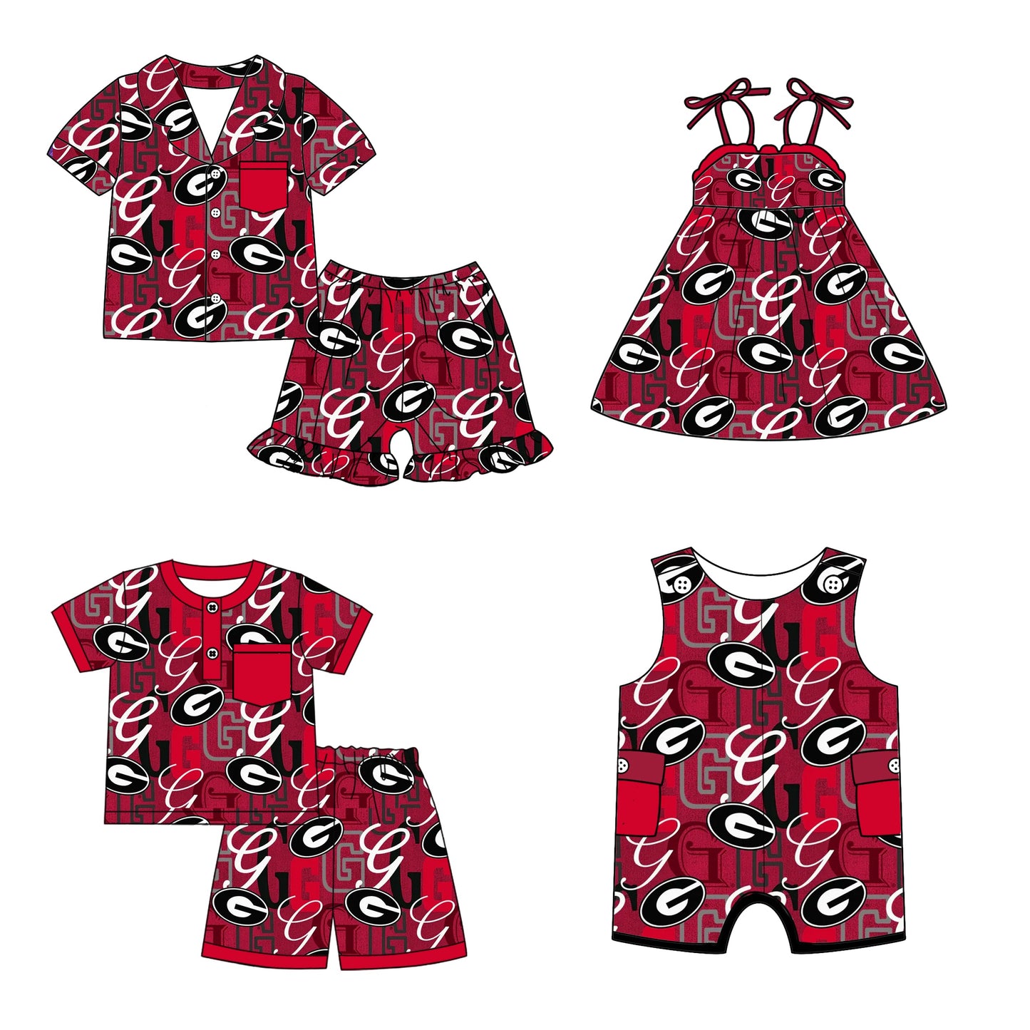( Moq 5 each style ) Baby Boy Girl Short Sleeves Team G Sibling Dress Shirt Set 5.6