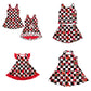 ( Moq 5 each style ) Baby Girl Toddler M Team Red Bows Cheer Sibling Checked Dress Set 6.30