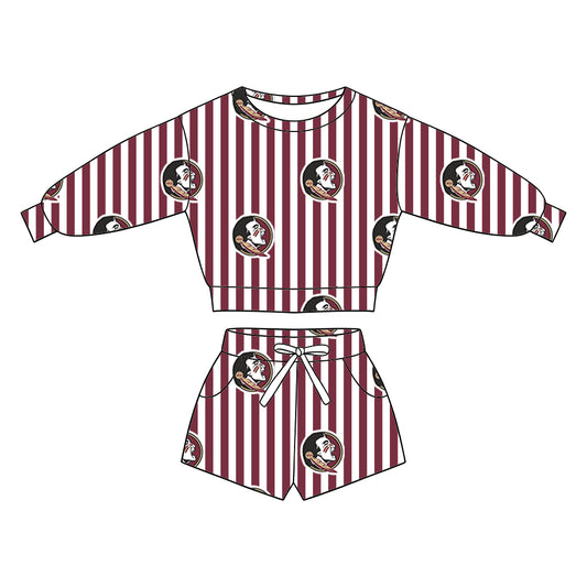 ( Moq 5 ) Baby Girls Kids Long Sleeves Shirt Pockets Shorts Team Set Clothes