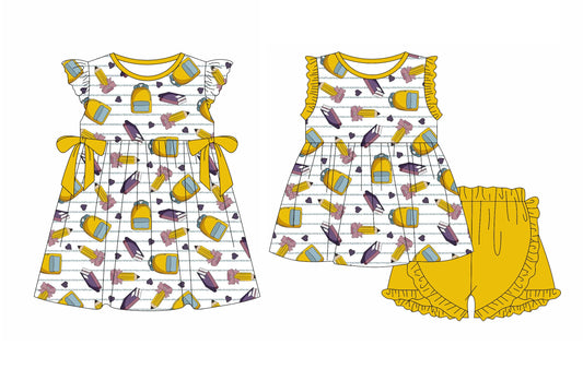 Baby Girl Back To School Pencil Bows Sibling Dress Set ( Moq 5 Each Style ) 1.10