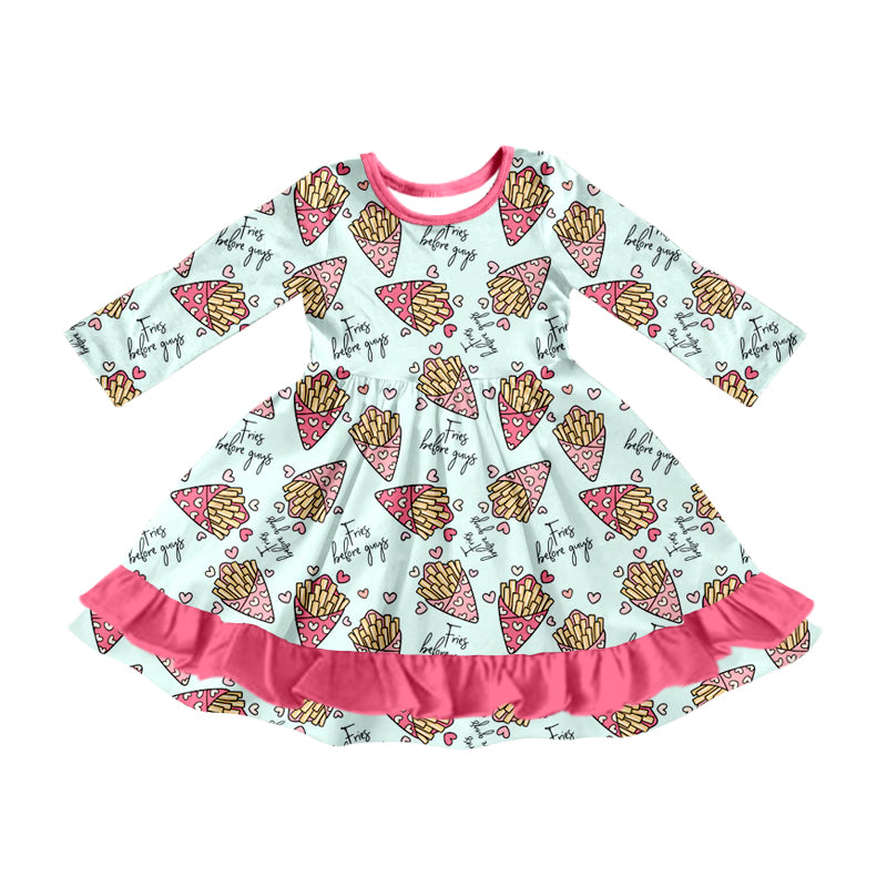 Baby Girl Toddler Long Sleeves Chips Hearts Valentine Knee Length Dress Moq 5