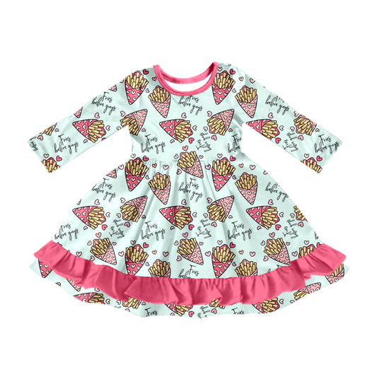 Baby Girl Toddler Long Sleeves Chips Hearts Valentine Knee Length Dress Moq 5