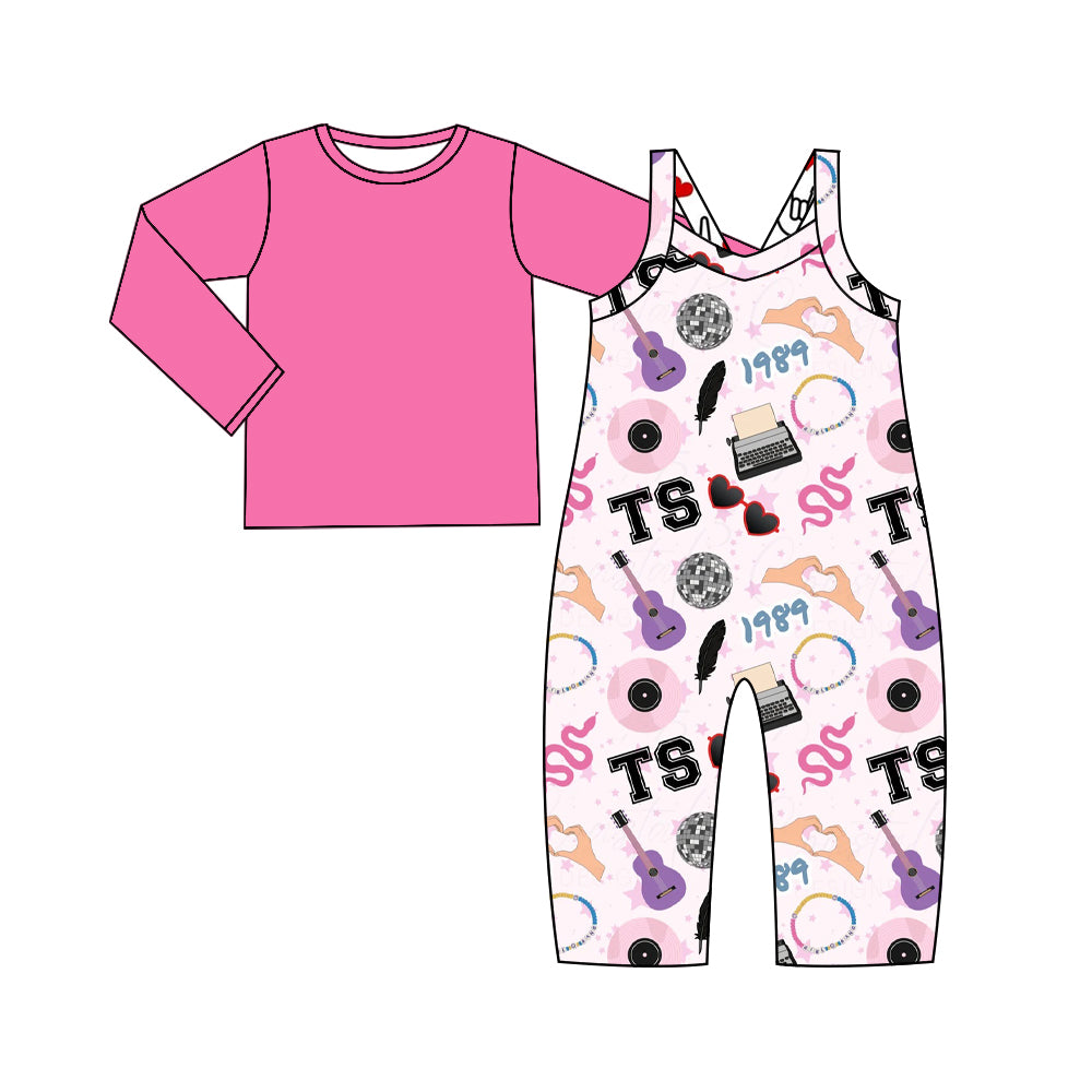 Baby Girl Toddler Long Sleeves Pink Shirt Singer Jumpsuit Set