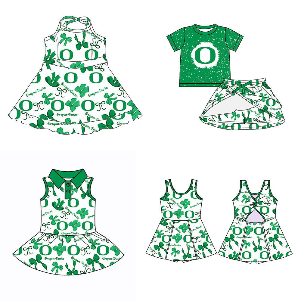 ( Moq 5 each style ) Baby Girl Team O Green Bows Sibling Dress Set 5.24