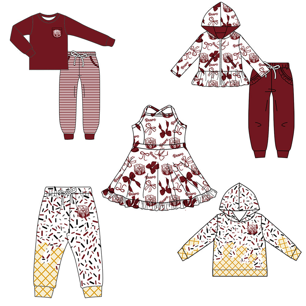 ( Moq 5 each style ) Baby Boy Girl Team Cheer Sibling Shirt Bows Dress Set 8.14