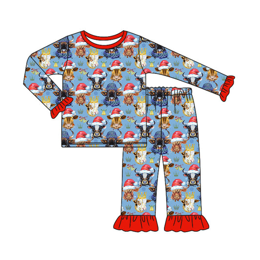 Baby Girl Long Sleeves Cow Christmas Shirt Pants Set Pajamas