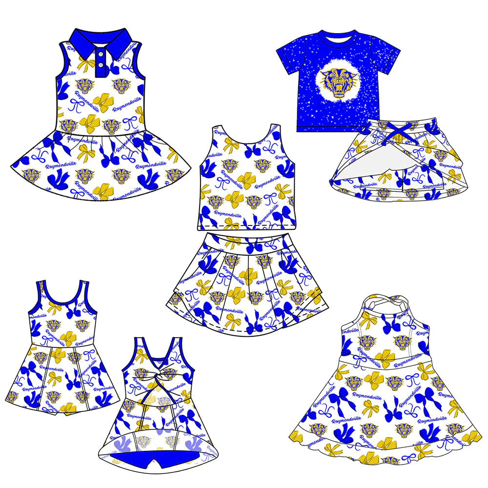 ( Moq 5 each style ) Baby Girl Toddler Team Bows Tigers Sibling Skort Dress Set 6.11