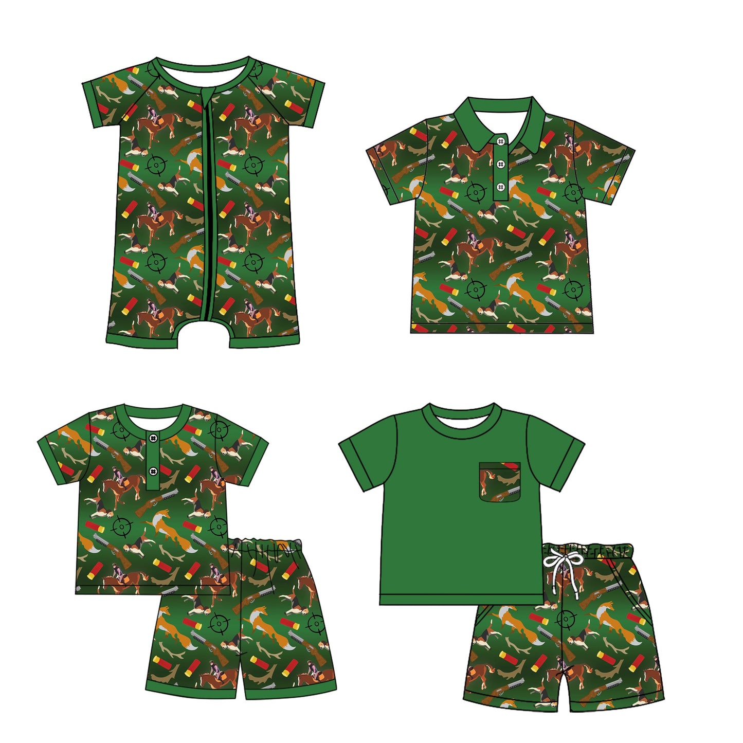 Baby Boy Short Sleeves Dogs Hunting Sibling Romper Set ( Moq 5 Each Style ) 12.28