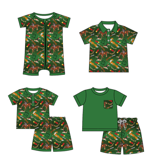 Baby Boy Short Sleeves Dogs Hunting Sibling Romper Set ( Moq 5 Each Style ) 12.28